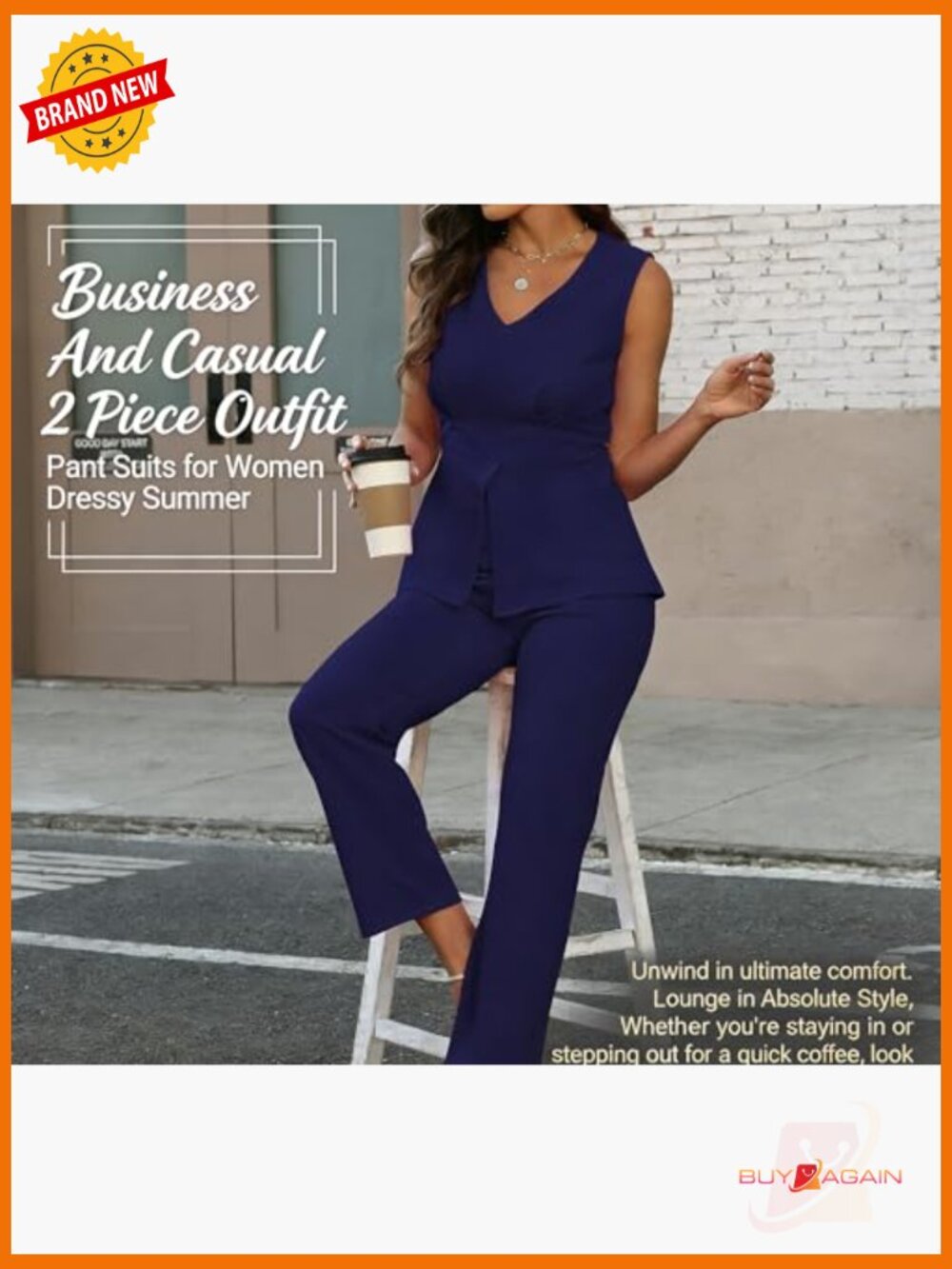 Womens Dressy 2 Piece Blazer Set Sleeveless Vest Pantsuit Summer Business - Picture 5 of 7